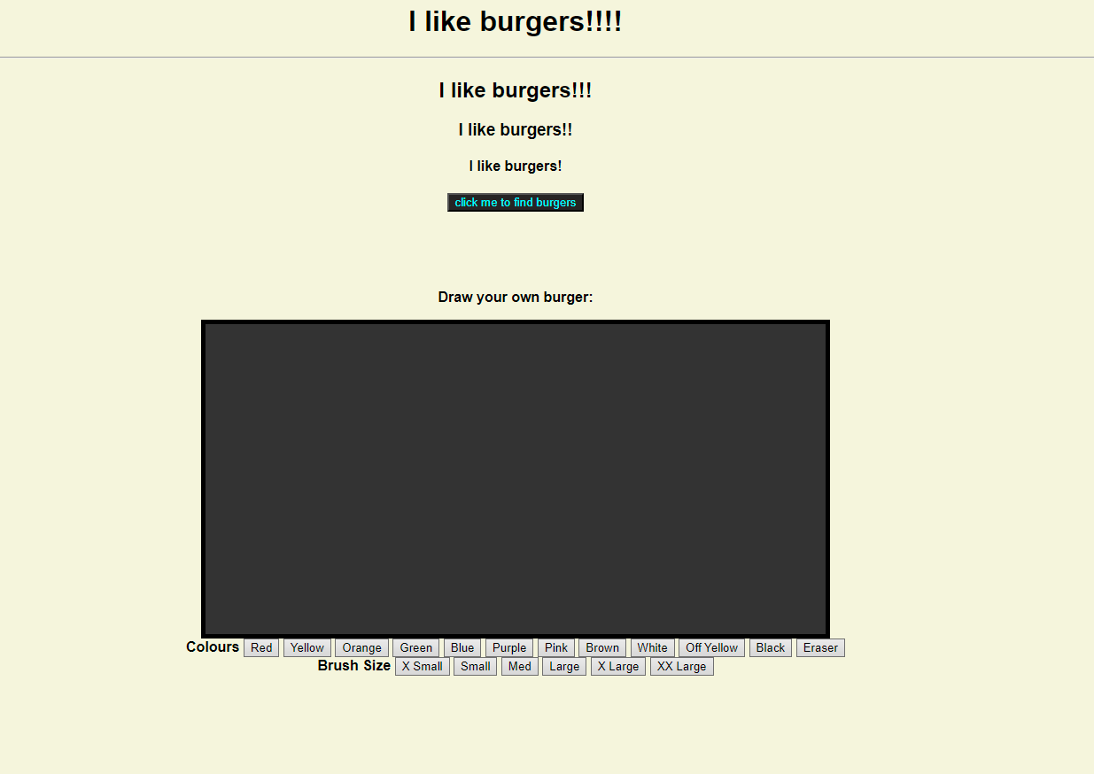 Screenshot of the first website project 'I Like Burgers'